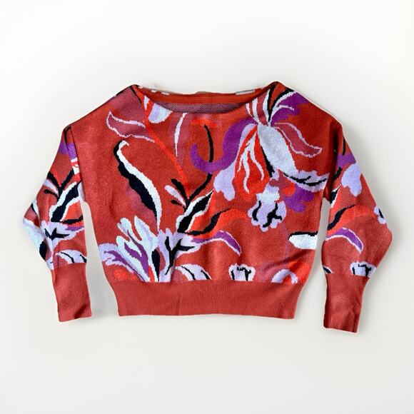 Maeve Sweaters - Maeve Boat Neck Floral Orange Knit Sweater Anthropologie Women's XXS Petite
